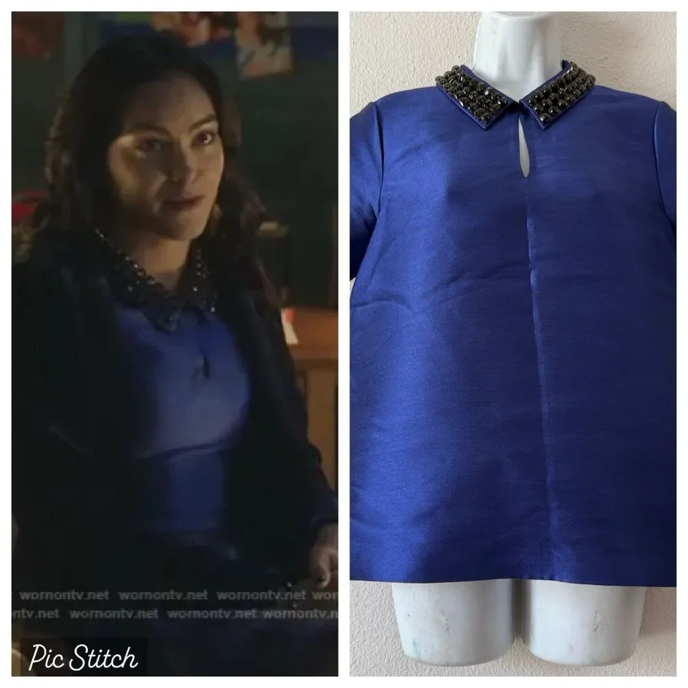 Kate Spade Nelle Blue Jeweled Collar Top Riverdale Veronica Lodge Camila Mendes